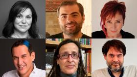 De izquierda a derecha, Care Santos (Foto: Xavier Torres-Bachetta), Pablo Cruz (Archivo), Elia Barceló (Nina Eisterer), Roberto Santiago ( Álvaro Serrano Sierra), Sonia Domínguez (Grupo Kiriko) y Jesús Félix Sacristán (Nórdica Libros)
