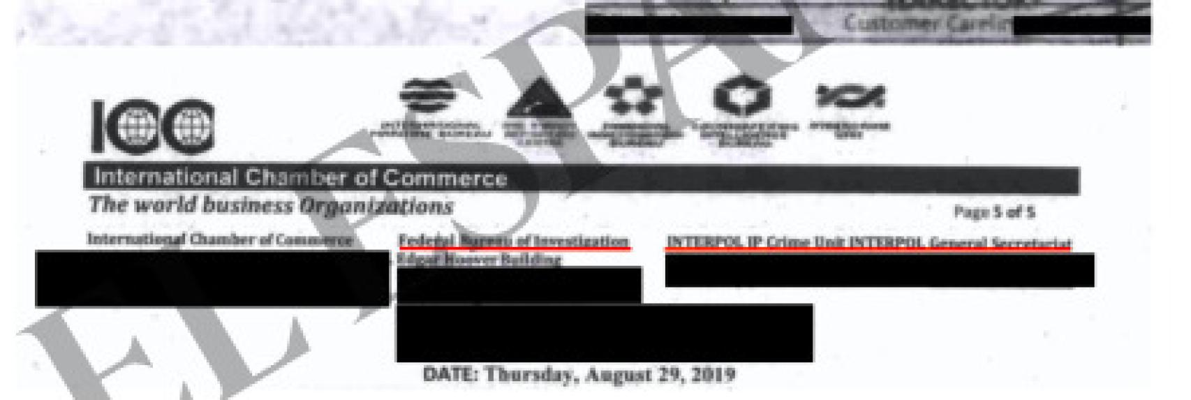 Membretes del FBI y la Interpol, en los supuestos avales del ICC.