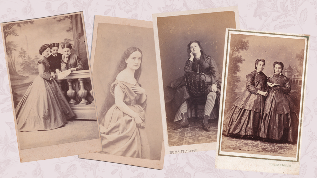 Estudio de Eugenio Lanelongue: 'Retrato de un grupo de mujeres, leyendo un periódico', h. 1860. Estudio del conde de Benazuza: 'Condesa de Benazuza', 1860. Estudio de Numa Fils: 'Retrato de una mujer', 1865. Estudio de Fernando y Anaïs Napoleón: 'Retrato de dos mujeres', 1860. Colección Stéphany Onfray