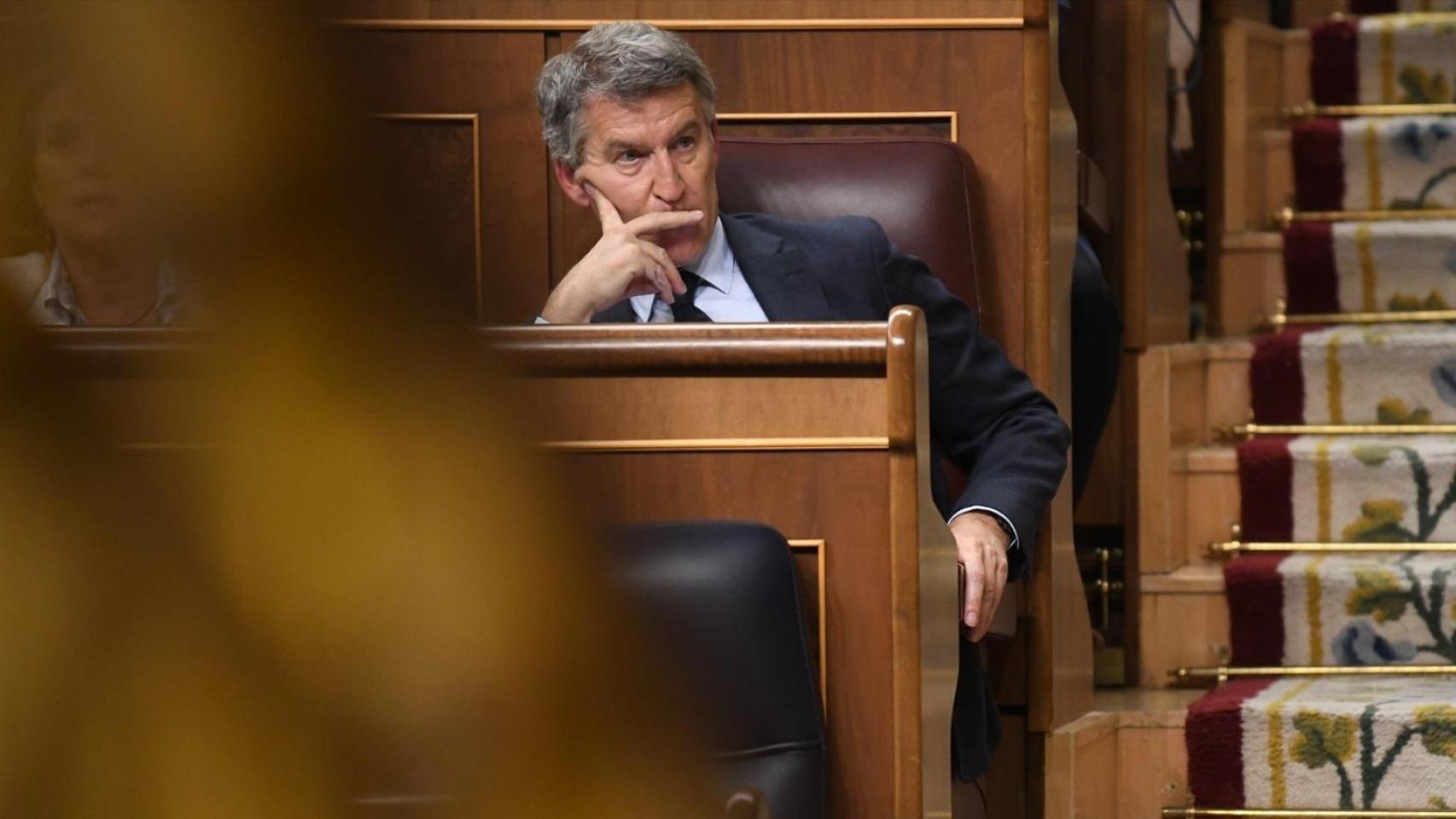 El líder del PP, Alberto Núñez Feijóo, este miércoles en el Congreso de los Diputados.