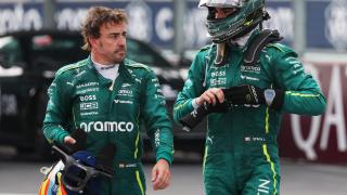 Fernando Alonso y Lance Stroll durante el GP de Miami.
