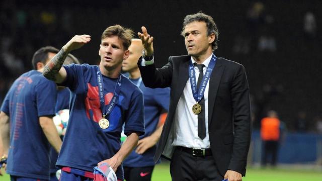 Messi y Luis Enrique durante la celebración de la final de la Champions en 2015.